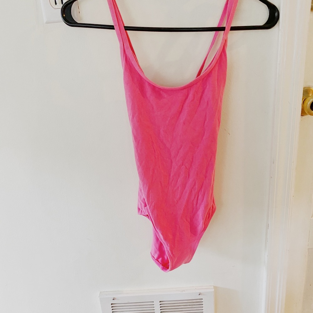 Pink strappy back leotard